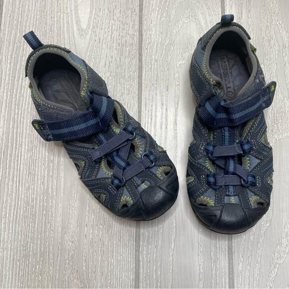MERRELL YOUTH BLUE ADJUSTABLE STRAP LEATHER HIKING SANDALS SIZE LITTLE BOYS 1 - Picture 1 of 10